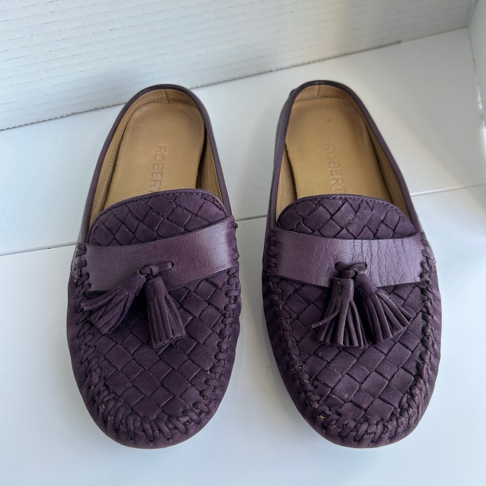 Robert Zur Women’s Size 6 Purple Woven Leather Tassel Driving Loafer Moccasin